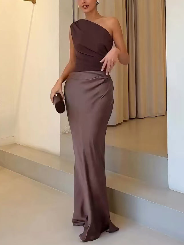Elowen - Chic One-Shoulder Pleated Evening Maxi Dress