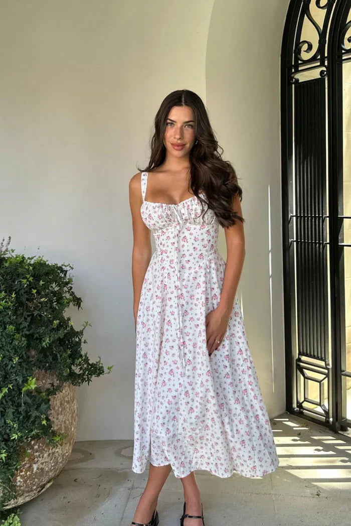 Chloe - Sleek Spaghetti Strap Corset Midi Dress