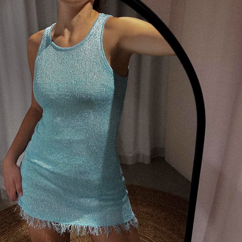 Vaila - Women's See-Through Tassel Mini Dress