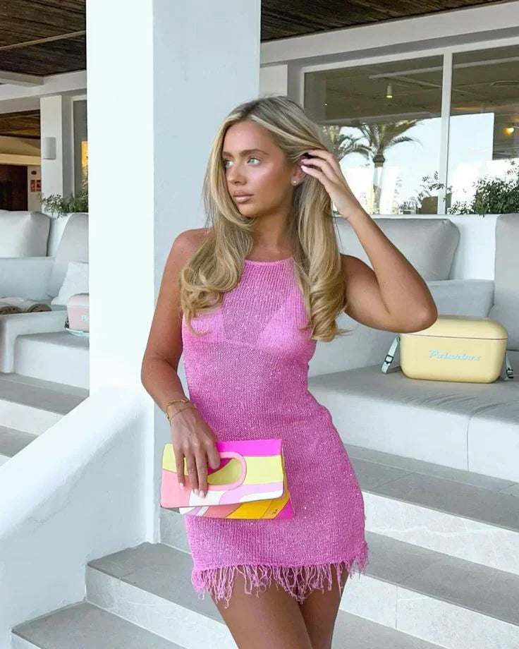 Vaila - Women's See-Through Tassel Mini Dress
