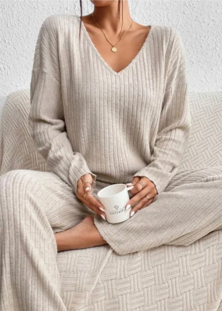 Francesca - Cozy Ribbed Loose Two-Piece Pants