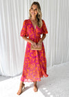 Ivy - Printed Puff Sleeve Waist Trimming Dress
