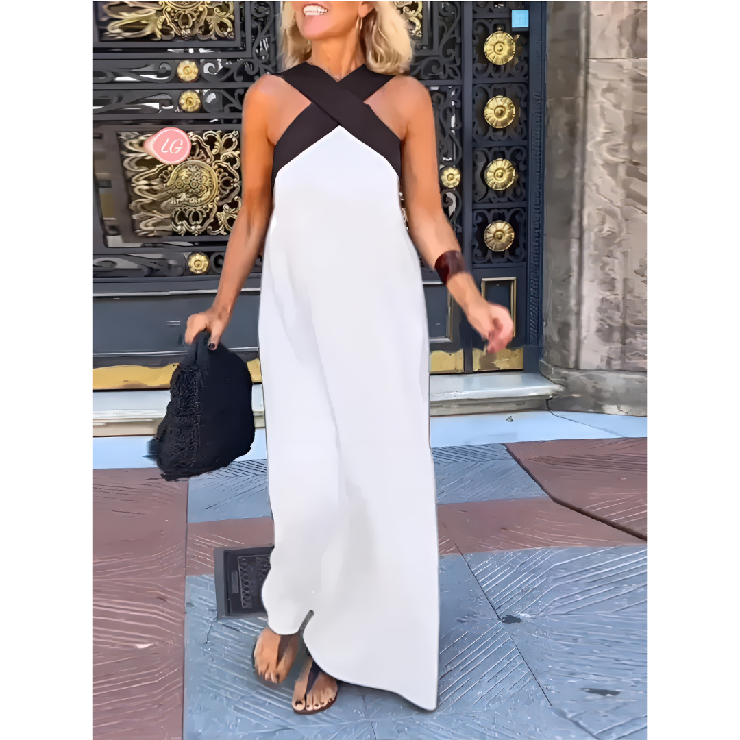 Poppy - Stylish Cross-neck Off-shoulder Maxi Dress