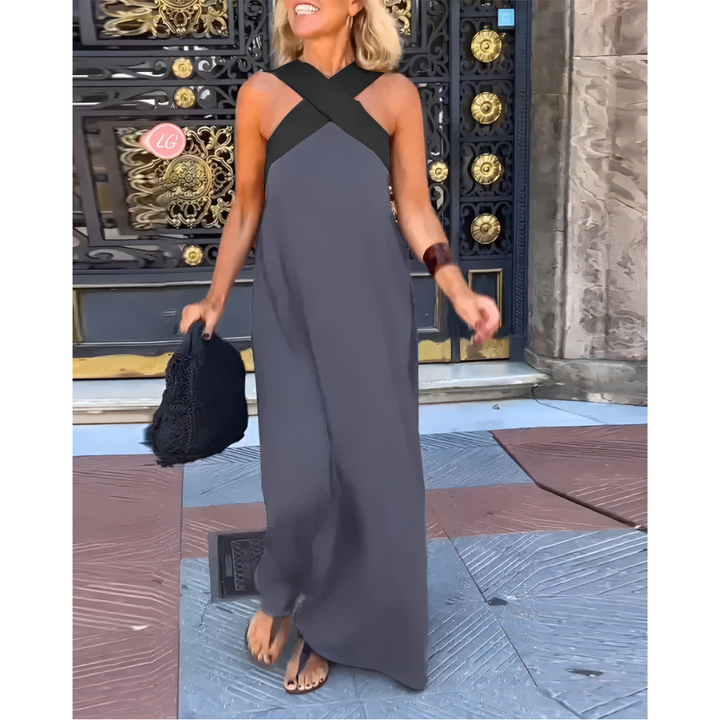 Poppy - Stylish Cross-neck Off-shoulder Maxi Dress