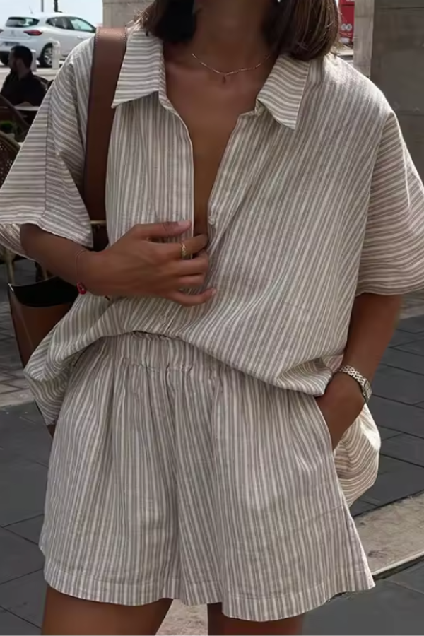 Heidi - Vintage Style Stripes Shirt and Short Set