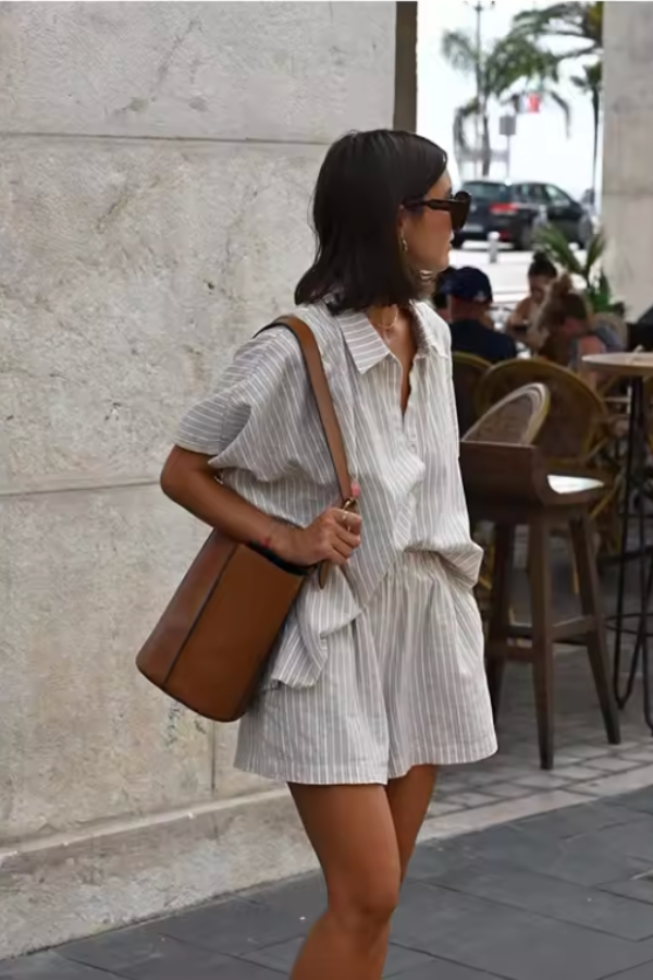 Heidi - Vintage Style Stripes Shirt and Short Set