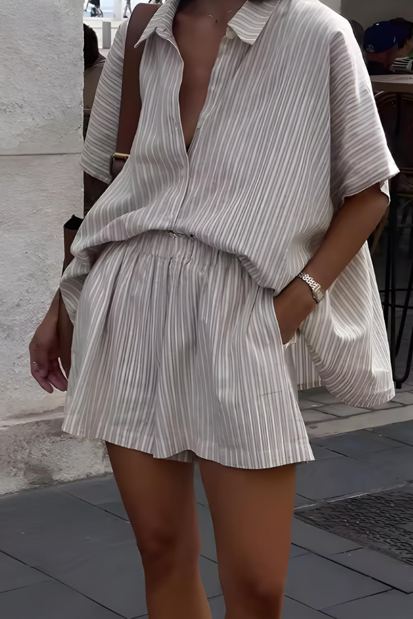 Heidi - Vintage Style Stripes Shirt and Short Set