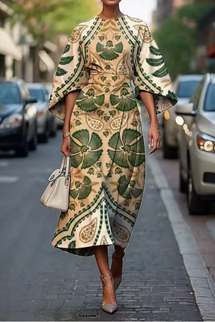 Virginia - Abstract Geometric Print Lantern Sleeve Dress