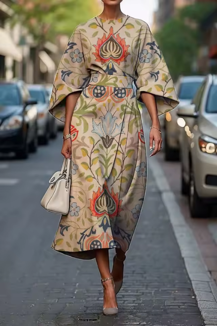 Virginia - Abstract Geometric Print Lantern Sleeve Dress