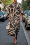 Virginia - Abstract Geometric Print Lantern Sleeve Dress