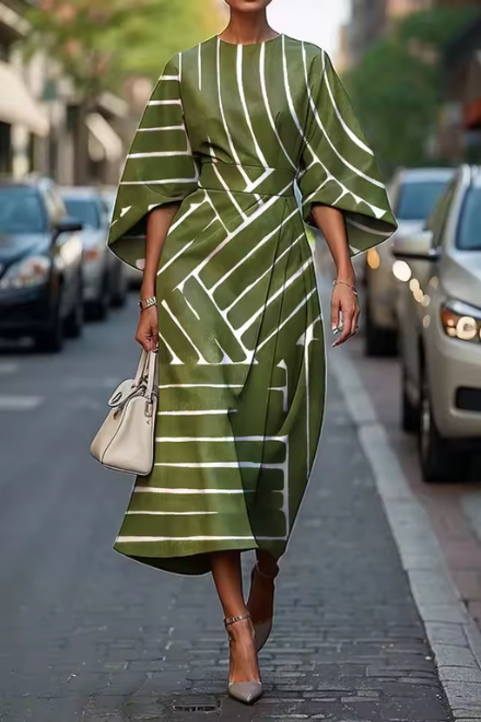 Virginia - Abstract Geometric Print Lantern Sleeve Dress