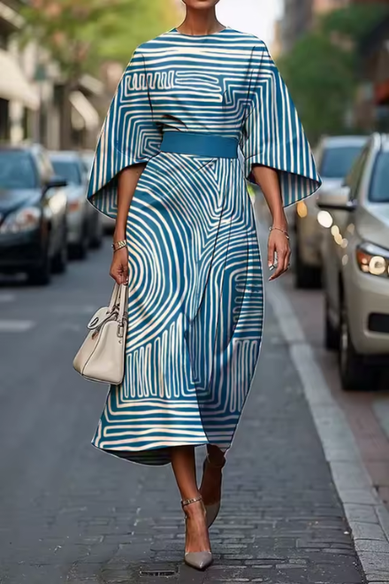 Virginia - Abstract Geometric Print Lantern Sleeve Dress