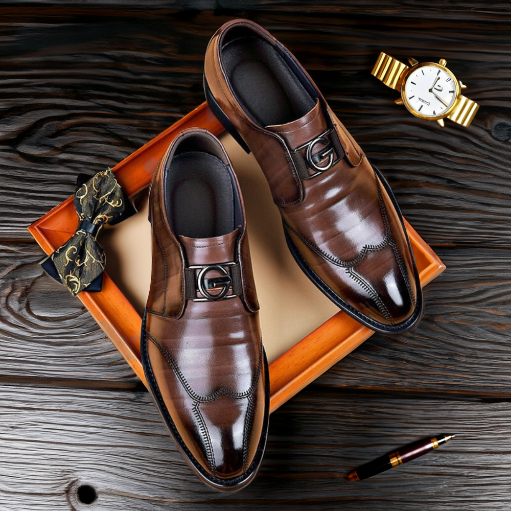 William - Embroidered Pointed Scalp Leather Shoes
