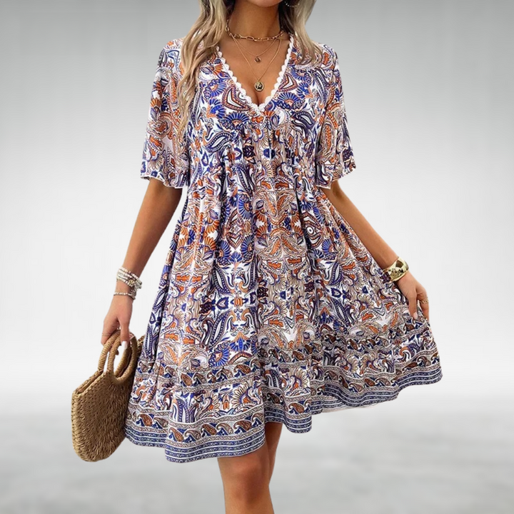 Saylor - Bohemian Paisley Print V Neck Summer Dress