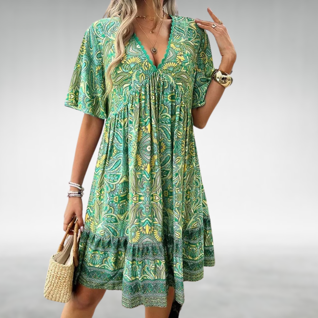 Saylor - Bohemian Paisley Print V Neck Summer Dress