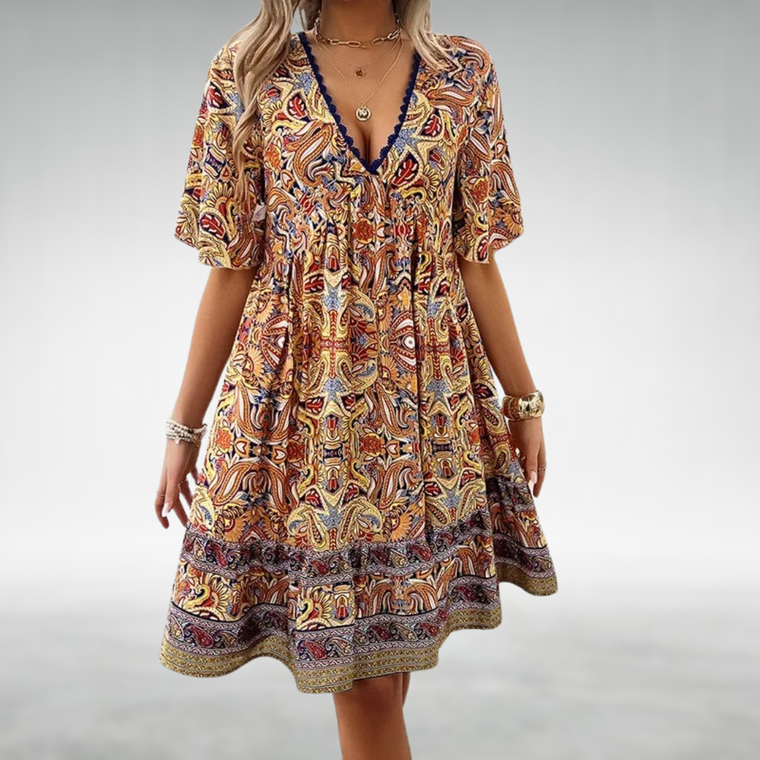 Saylor - Bohemian Paisley Print V Neck Summer Dress