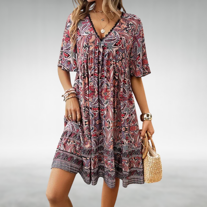 Saylor - Bohemian Paisley Print V Neck Summer Dress