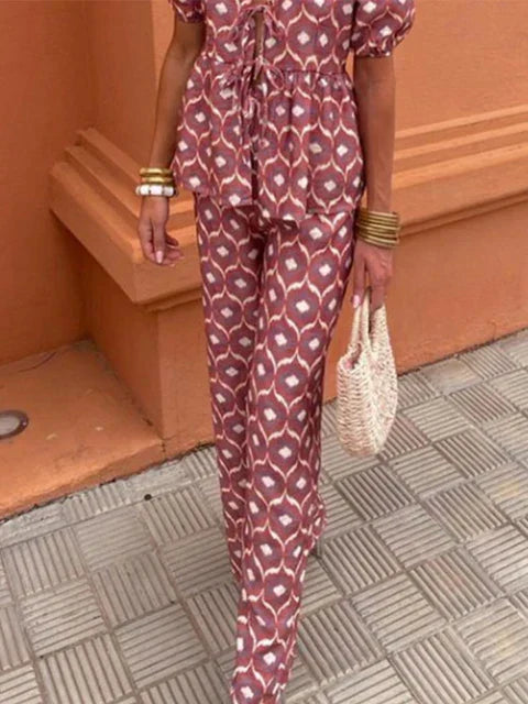 Holly - Printed Tie-up Top and Trouser Set