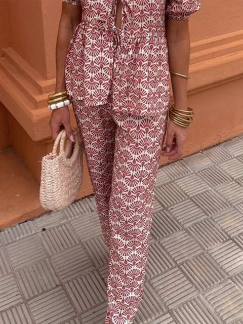 Holly - Printed Tie-up Top and Trouser Set