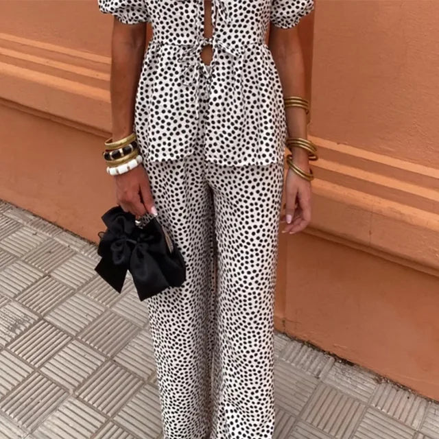 Holly - Printed Tie-up Top and Trouser Set