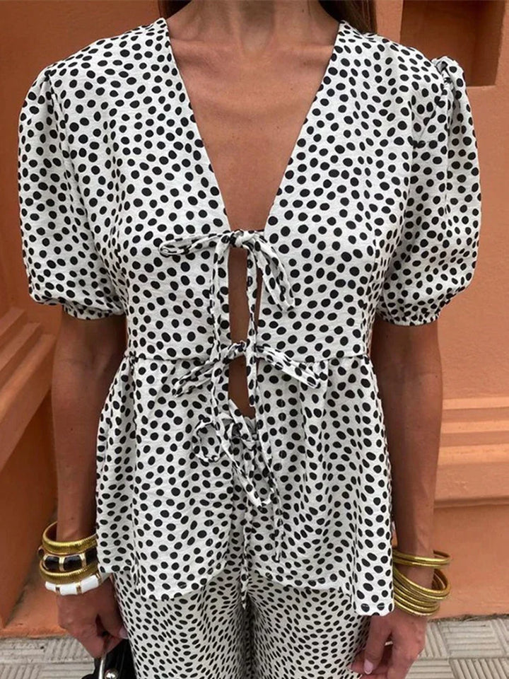 Holly - Printed Tie-up Top and Trouser Set