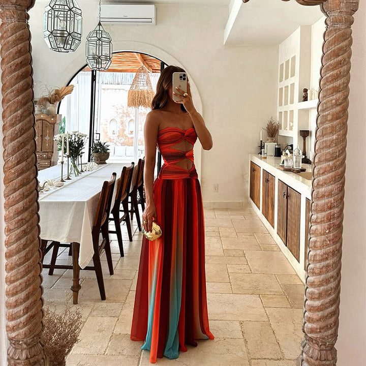 Bella - Tie-dye Gradient Hollow Out Maxi Dress