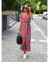Acadia - Women’s Short Sleeve Floral Print Midi Dress