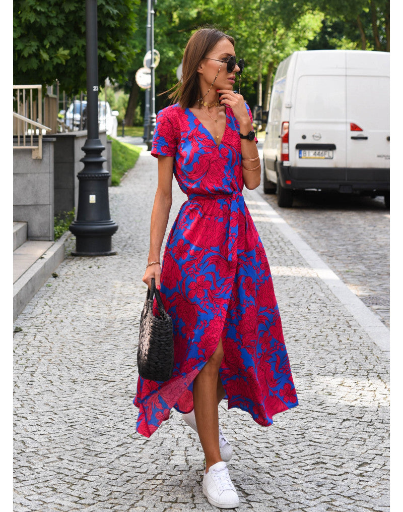 Acadia - Women’s Short Sleeve Floral Print Midi Dress