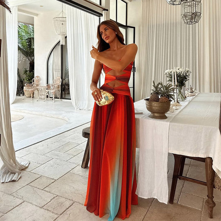 Bella - Tie-dye Gradient Hollow Out Maxi Dress