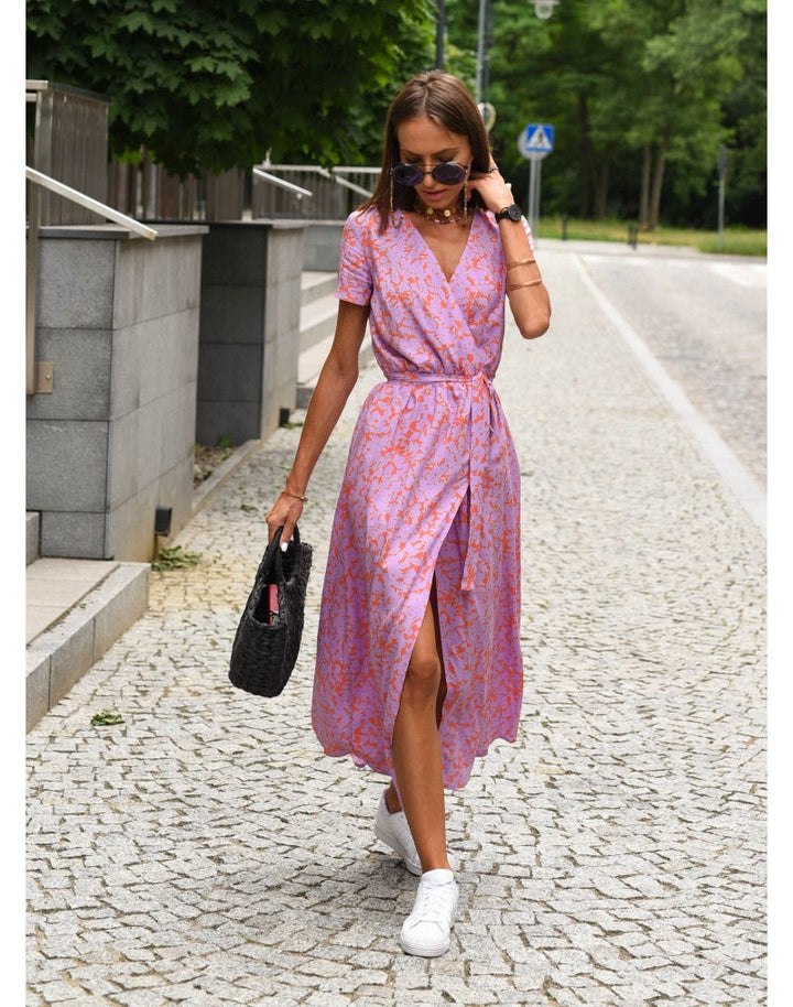 Acadia - Women’s Short Sleeve Floral Print Midi Dress