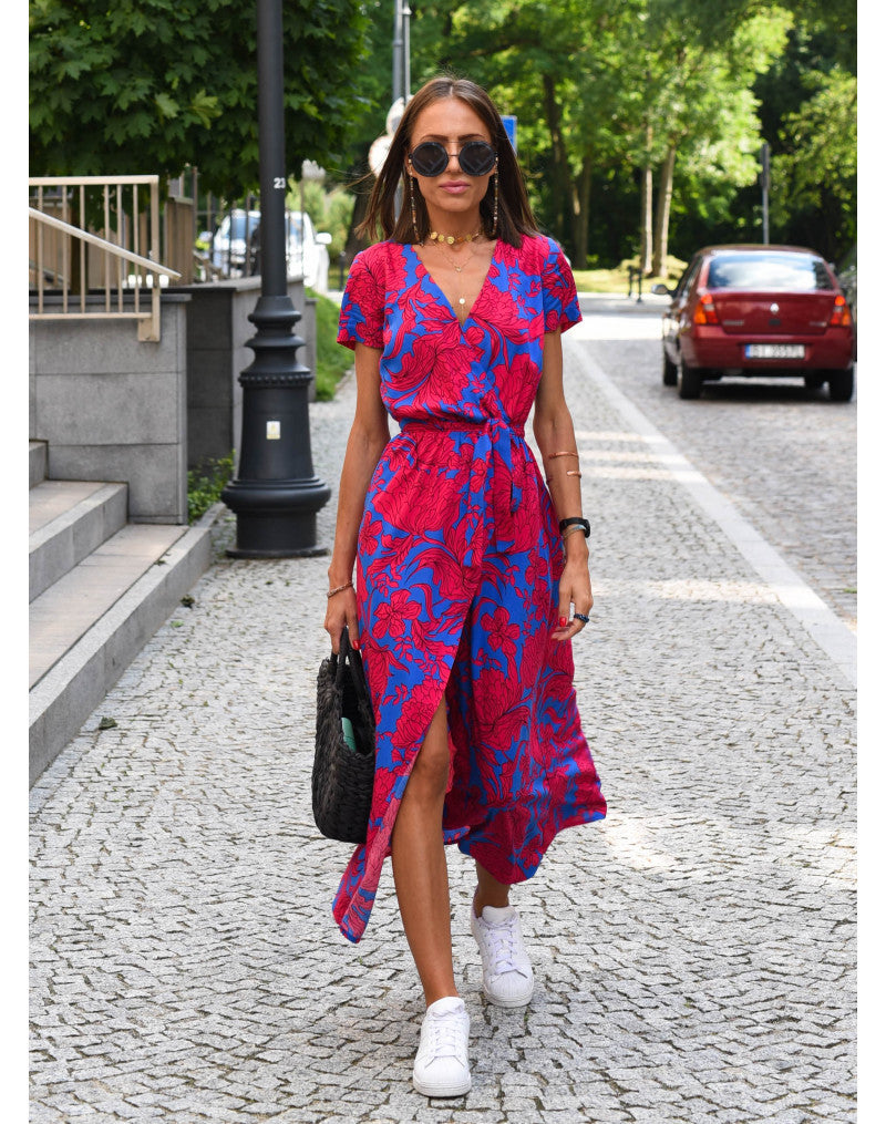 Acadia - Women’s Short Sleeve Floral Print Midi Dress