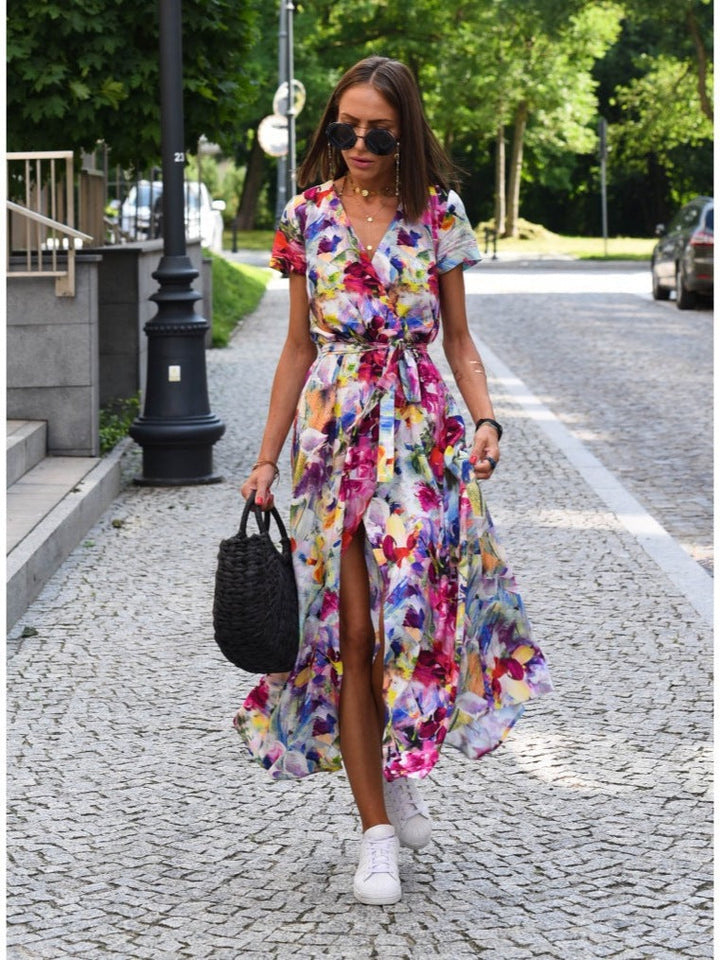 Acadia - Women’s Short Sleeve Floral Print Midi Dress