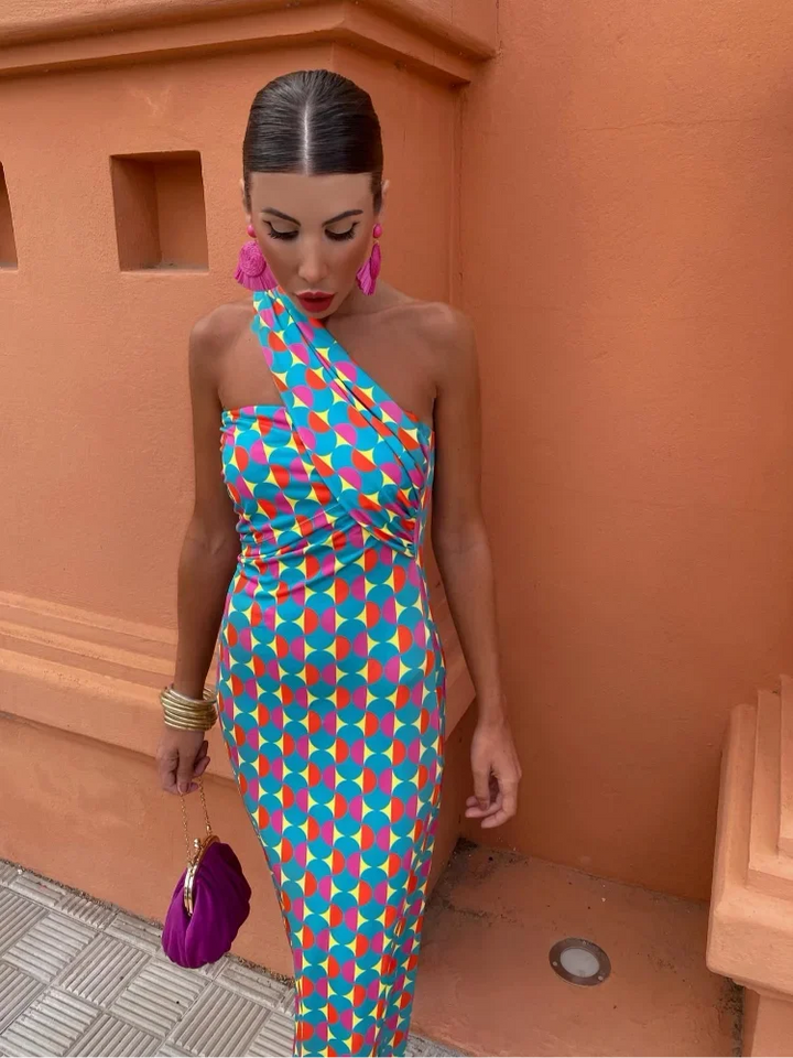Hannah - Trendy Printed One-Shoulder Maxi Dress