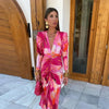 Luna - Elegant V-Neck Pleated Waist Maxi Dress