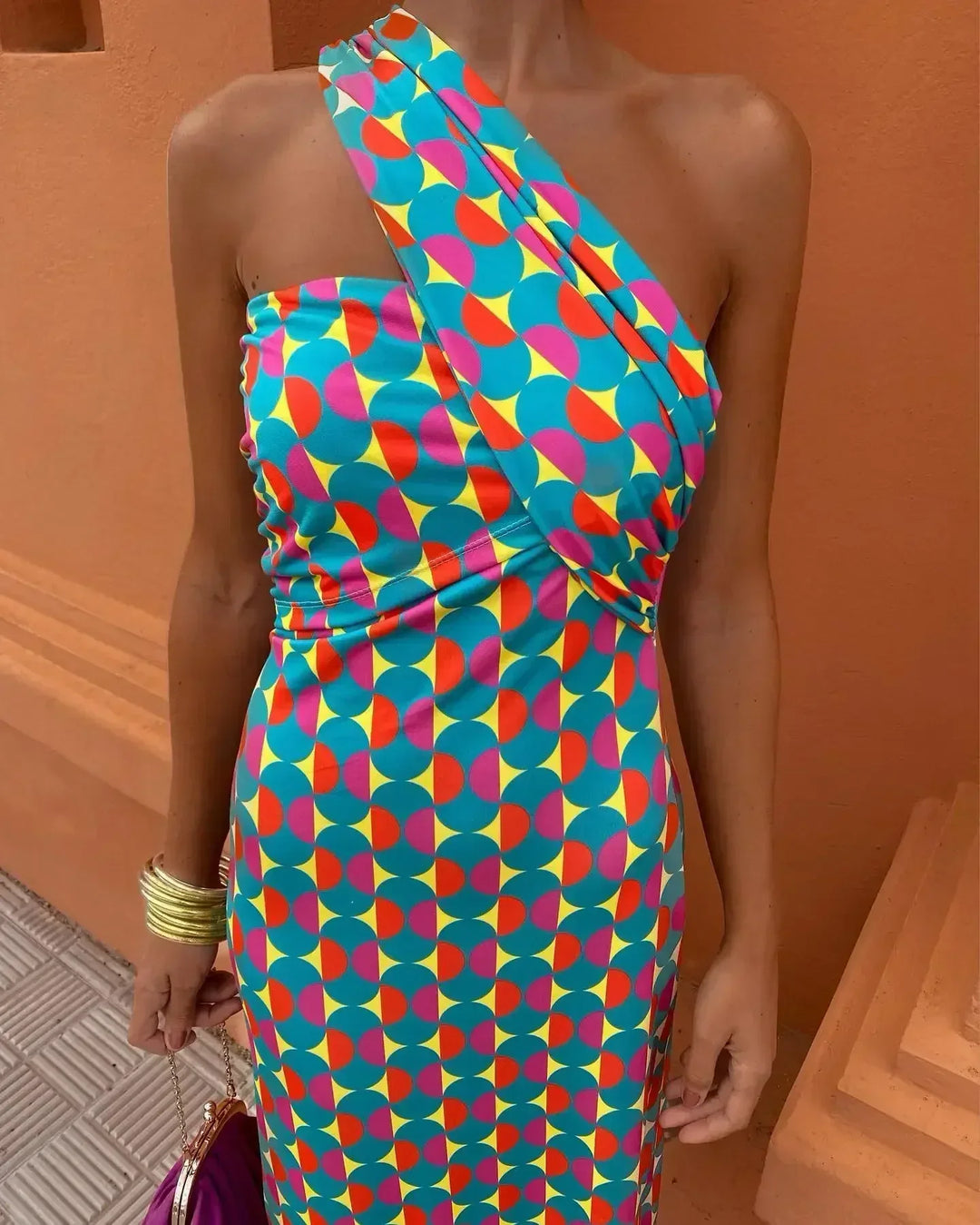 Hannah - Trendy Printed One-Shoulder Maxi Dress