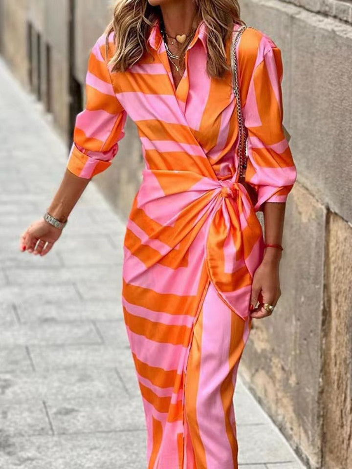 Cora - Casual Printed Striped Shirt Dress