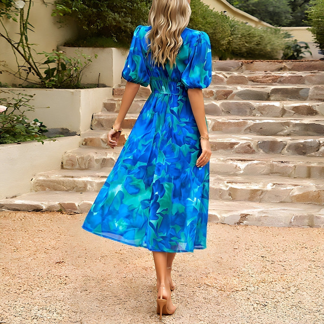 Maura - Boho Floral Print V-neck Midi Dress