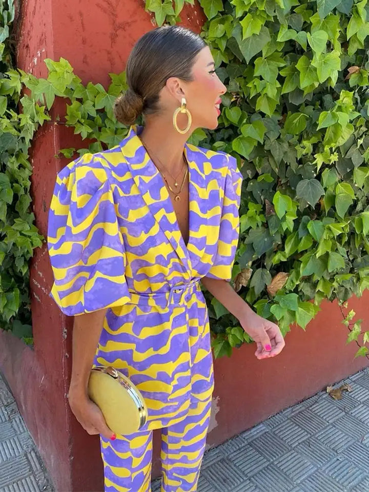 Cadence - Elegant Wave Stripe Print 2-Piece Set