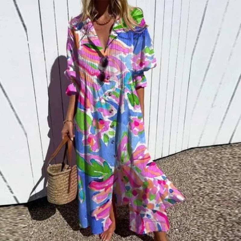 Rachel - Elegant Printed Loose Boho Maxi Dress