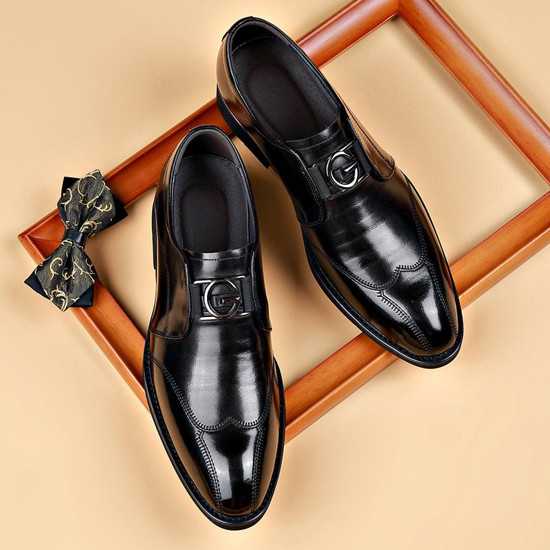 William - Embroidered Pointed Scalp Leather Shoes
