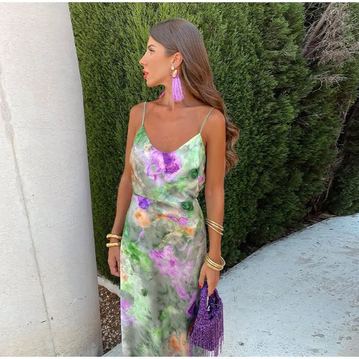 Aubrey - Elegant Detachable Scarf Halo Dye Maxi Dress