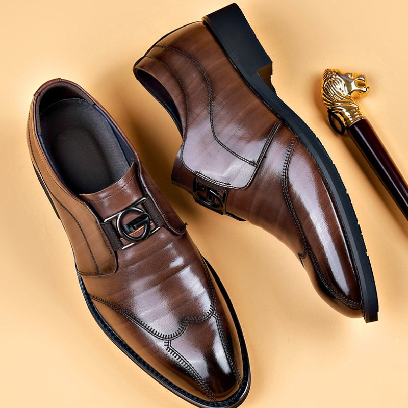 William - Embroidered Pointed Scalp Leather Shoes