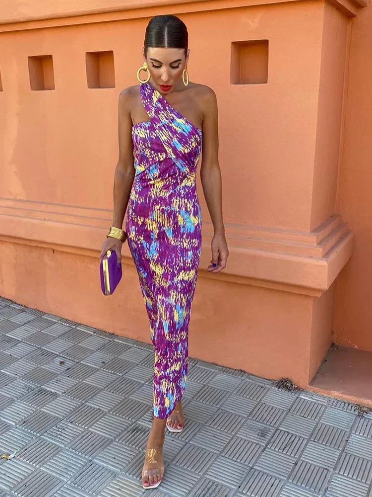Hannah - Trendy Printed One-Shoulder Maxi Dress