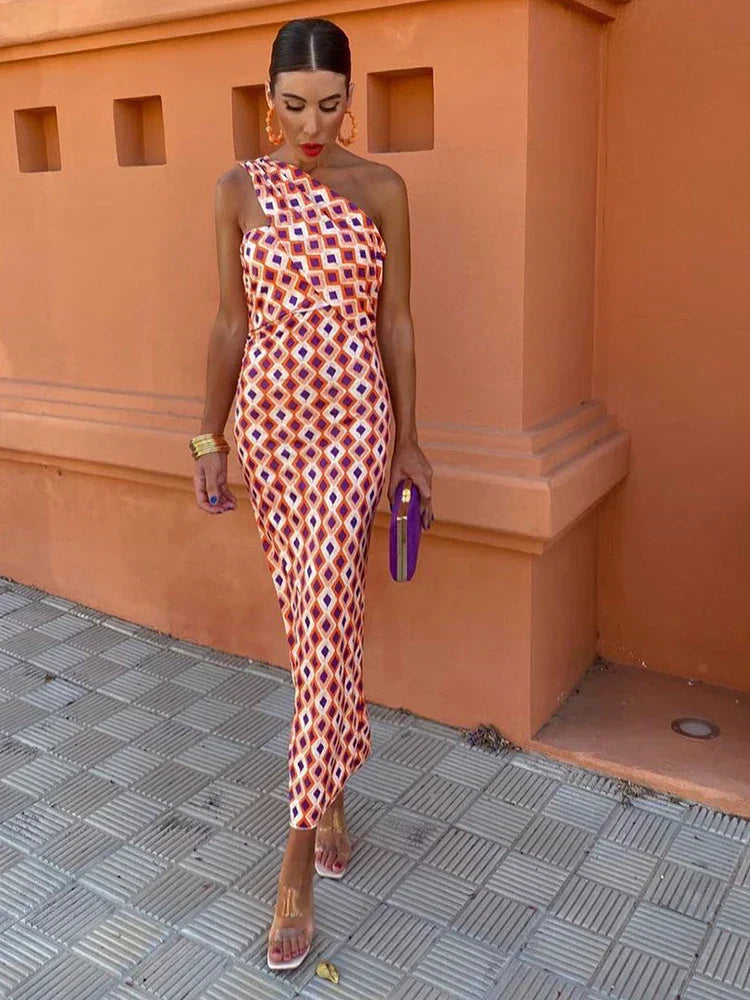 Hannah - Trendy Printed One-Shoulder Maxi Dress