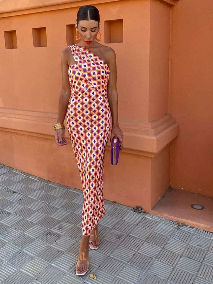 Hannah - Trendy Printed One-Shoulder Maxi Dress