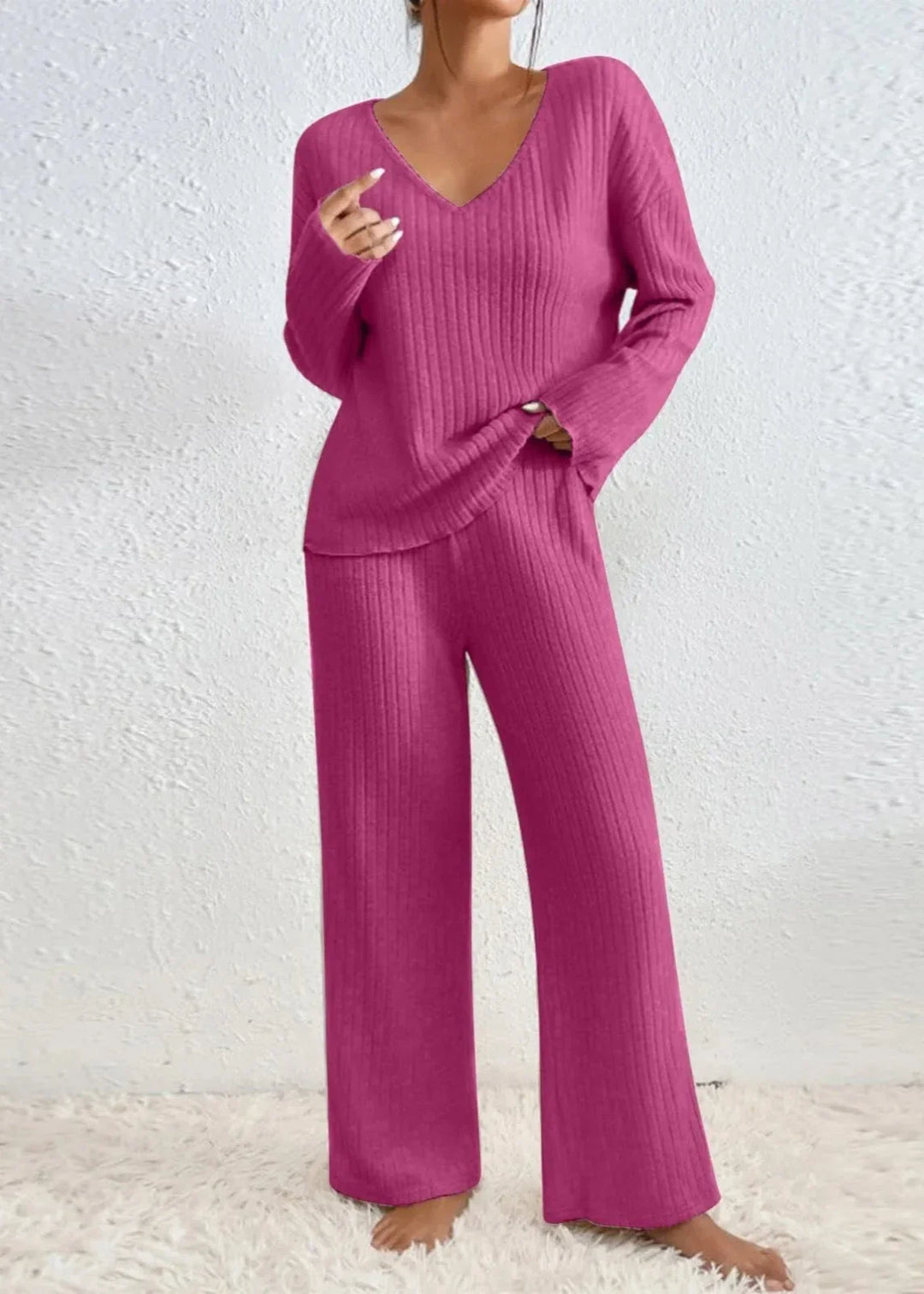 Francesca - Cozy Ribbed Loose Two-Piece Pants