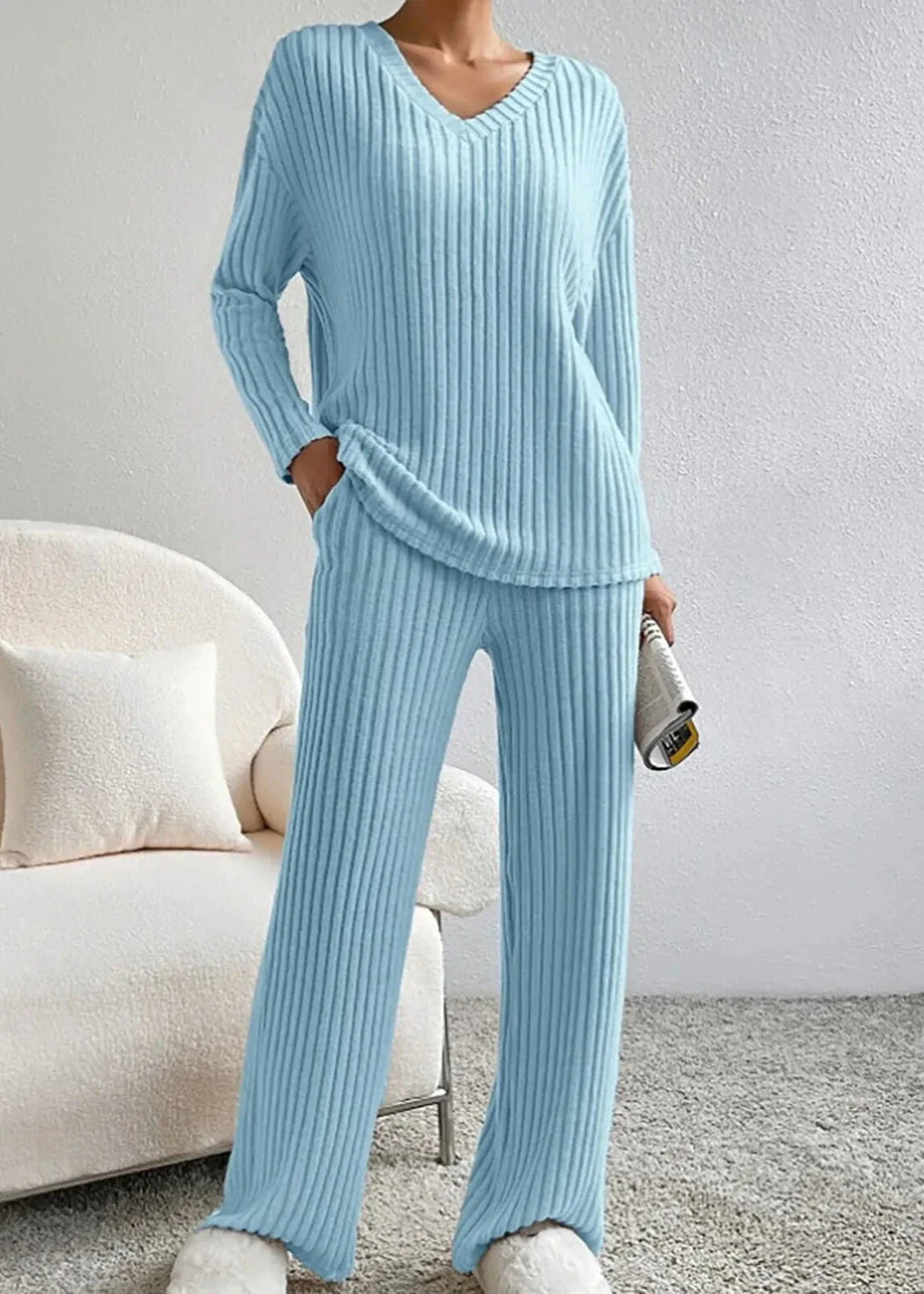 Francesca - Cozy Ribbed Loose Two-Piece Pants