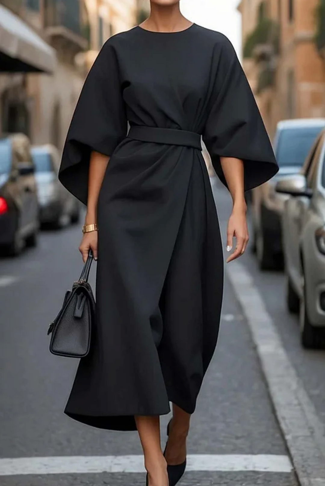 Mila - Stylish High Waist Bat Sleeves Dress