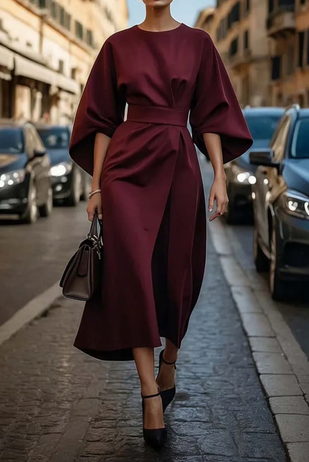 Mila - Stylish High Waist Bat Sleeves Dress