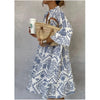 Delilah - Casual V-Neck Printed 7/8 Sleeve Boho Dress